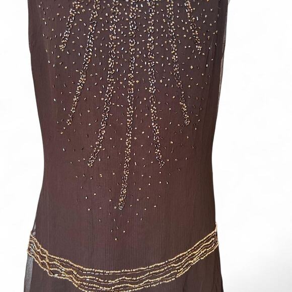 Morgan de Toi Y2K Silk Beaded Slip Dress – Brown Party Asymetrical Cocktail Midi - Picture 6 of 8